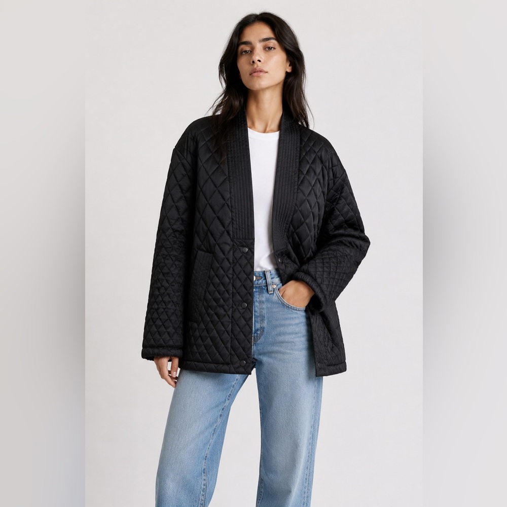 🆕 REBECCA MINKOFF - Diamond Quilted Jacket Black Oversized Minimalist Coat